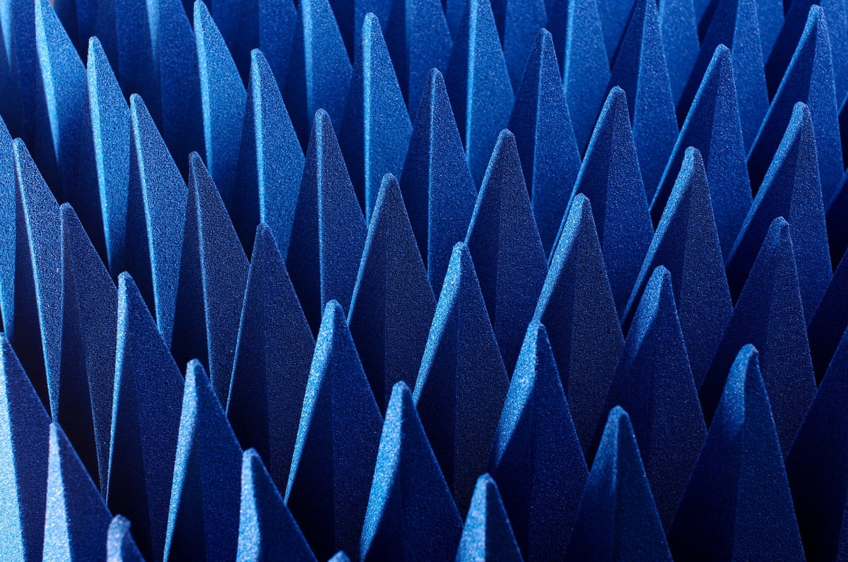 Blue soft hybrid pyramidal microwave and radio frequency absorbers close up
